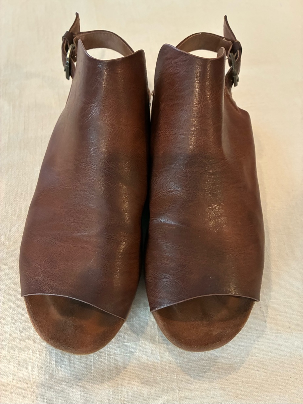 Brown Leather Open-Toe Slingback Sandals